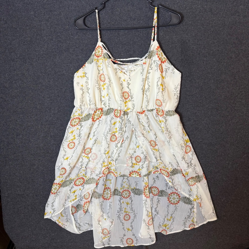Maurices size 1 Floral High-Low Cami Top Ivory Red Yellow Boho Fairy Whimsical